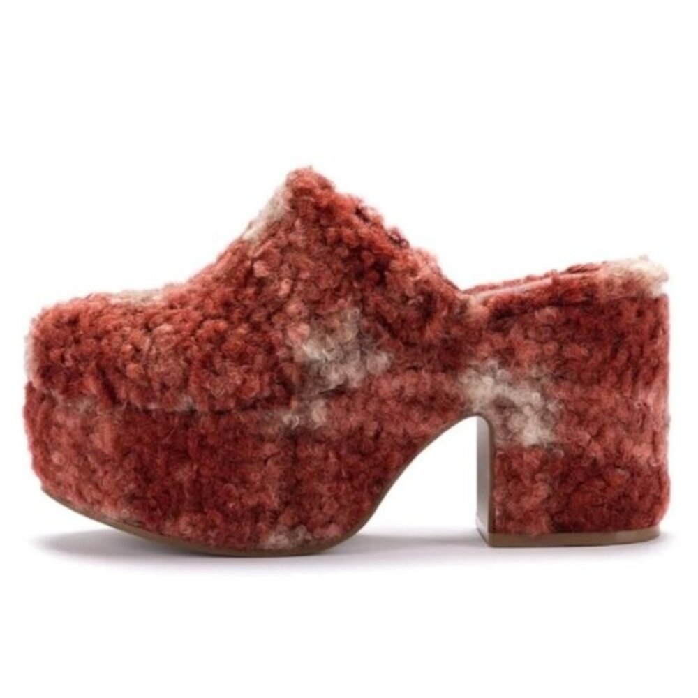 Pazzion Women Comfy Thick Platform Closed Round Toe Clog Mules Red Plaid Shoes